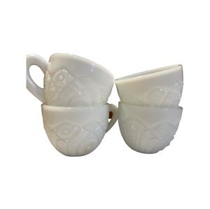 Vintage White Milk Glass Punch Bowl Cups / Tea Cups Set of (4)